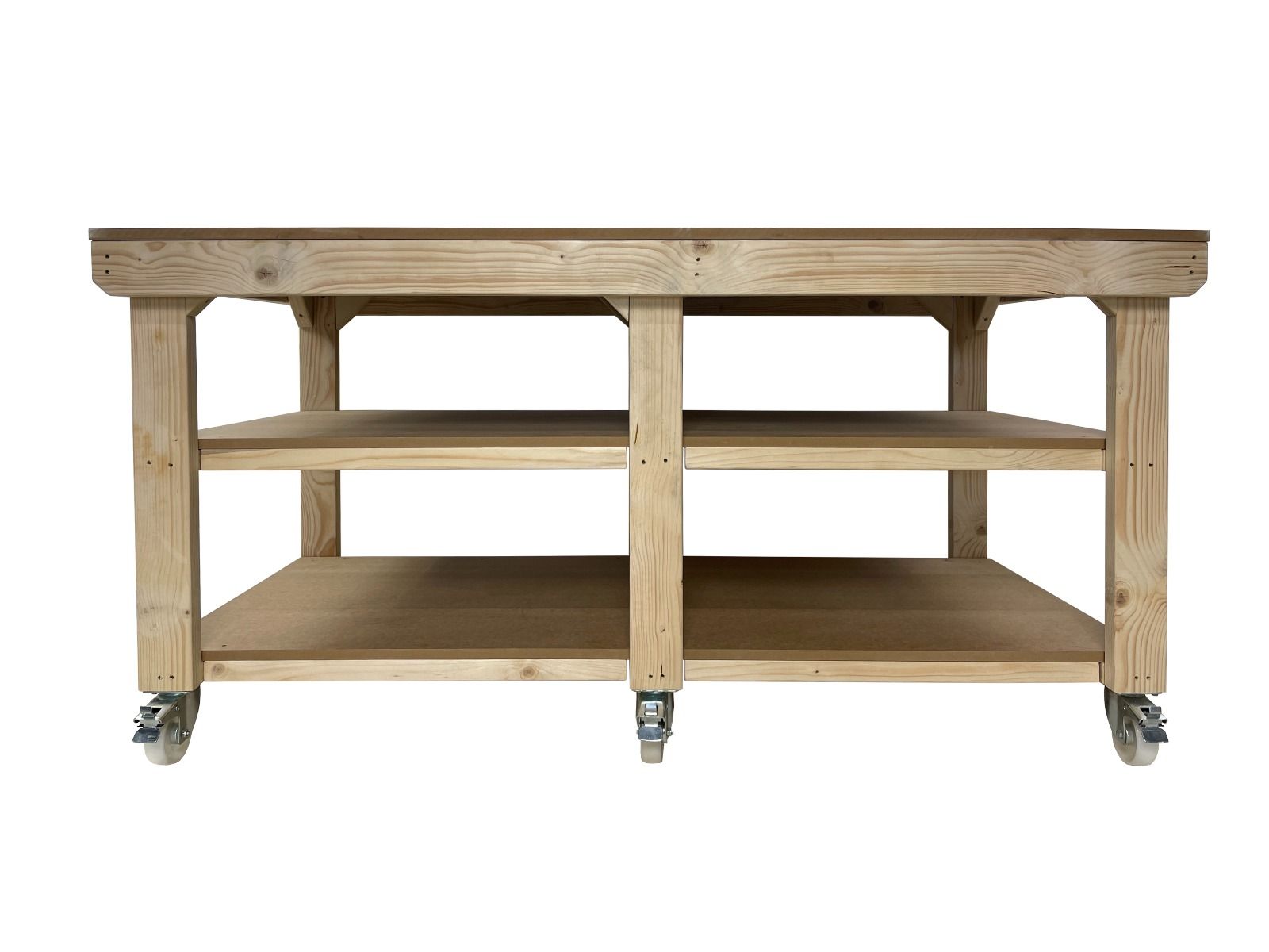 Wooden Workbench MDF Top Depth-4ft With Wheels and Double Shelf
