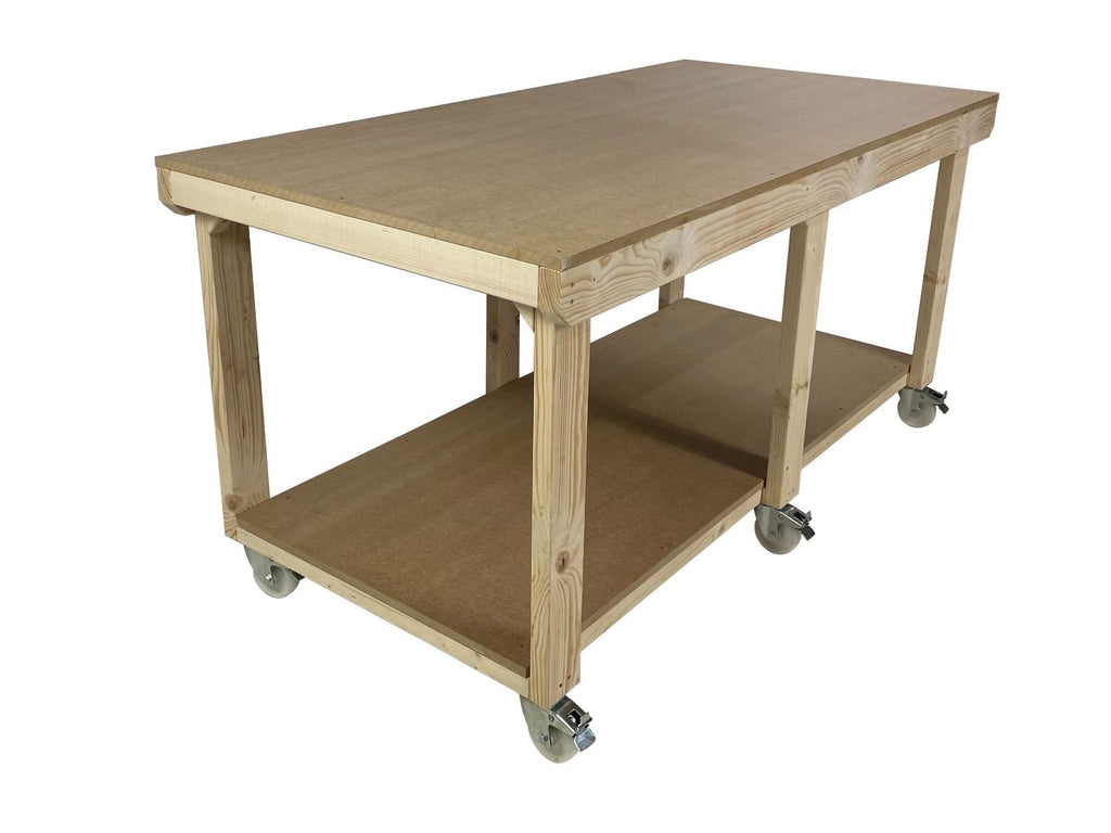 Wooden Workbench MDF Top Depth-4ft With Wheels