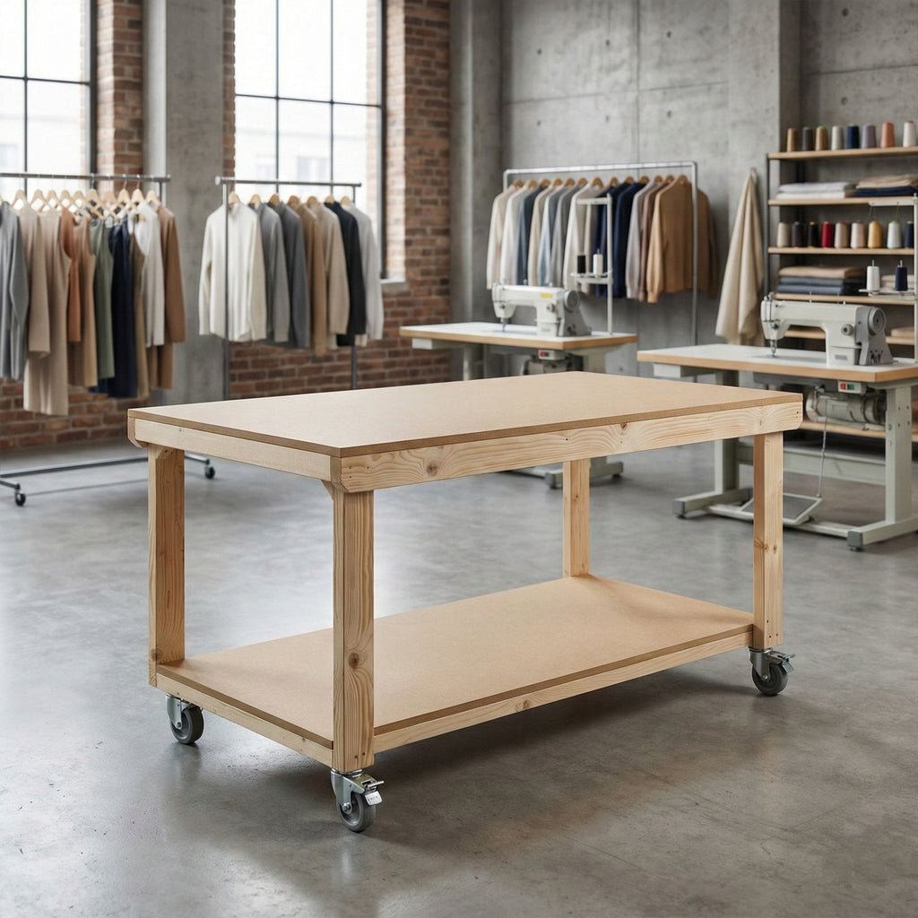 Wooden Workbench MDF Top Depth-3ft With Wheels