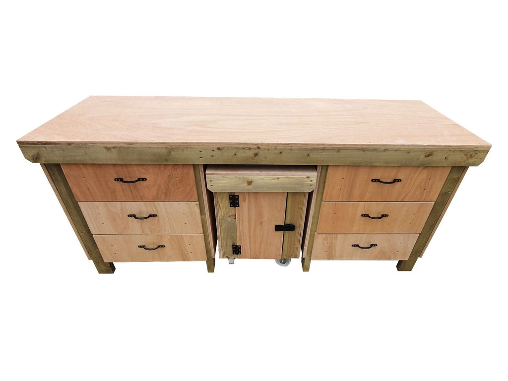 Wooden Eucalyptus hardwood top workbench with drawers and functional lockable cupboard (V.5)