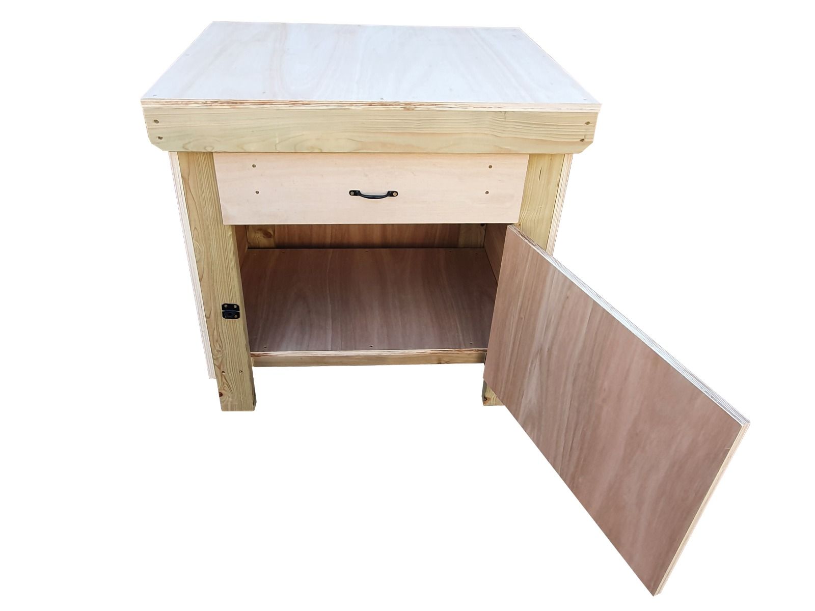 Wooden Eucalyptus hardwood top storage workbench with lockable cupboard and drawers (V.4)